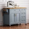52" Kitchen Island with Drop Leaf, Embossed Texture Kitchen Island on Wheels with Spice Rack, Towel Rack, 2 Doors and 5 Drawers