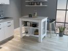 Brooklyn Antibacterial Surface Kitchen Island, Three Concealed Shelves