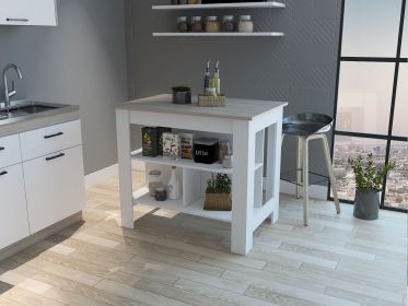 Brooklyn Antibacterial Surface Kitchen Island, Three Concealed Shelves (Color: as Pic)