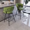 26" Bar Chair Linen Woven Bar Stool Set of 2,Black legs Barstools No Adjustable Kitchen Island Chairs