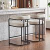Modern Chenille Bar Stools Set of 2, Upholstered Counter Height Chairs with Metal Frame & Armrests