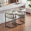 Modern Chenille Bar Stools Set of 2, Upholstered Counter Height Chairs with Metal Frame & Armrests
